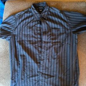 Haggar Blue Casual Button Down Shirt with Classic Stripes Short Sleeve